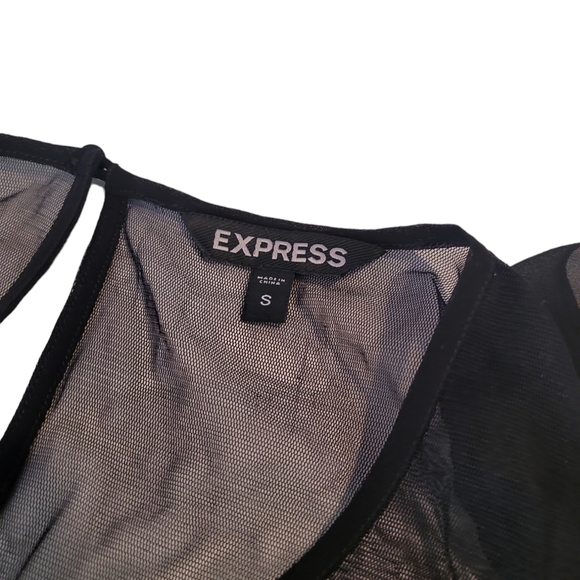 Express Women's Small Sheer Black Ruffled Top - Picture 3 of 7